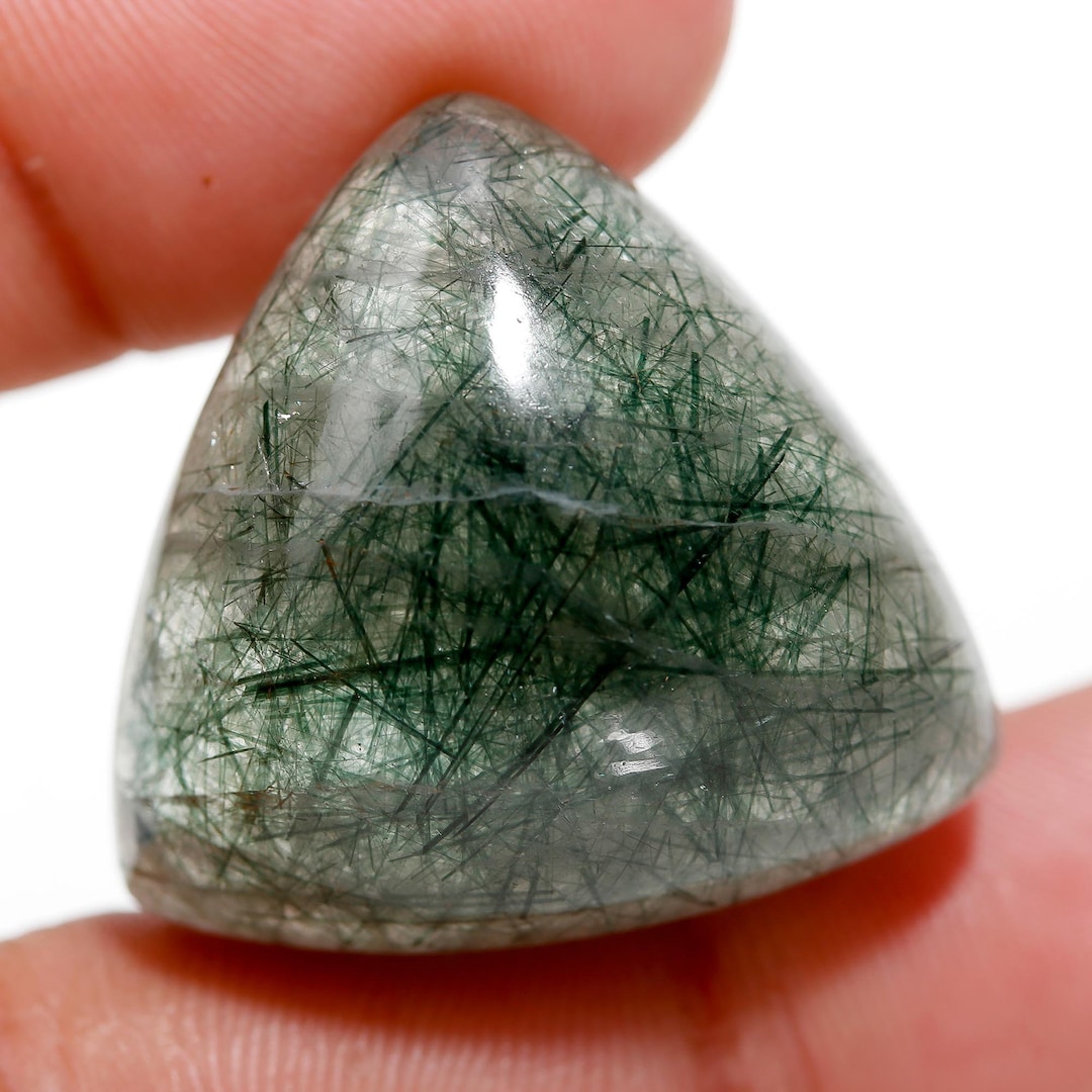 Natural Green Rutile Quartz Gemstone | Green Rutile Cabochon Triangle ...
