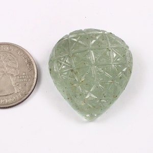 Aquamarine Carving Gemstone | Natural Aquamarine Pear Shape Carving Size 33x29 MM | Handmade Carving | One Side Carving For Making Jewelry