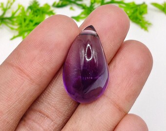 Pedra preciosa ametista roxa natural de alta qualidade AAA+ | Pedra preciosa cabochão de ametista em formato de queda | Tamanho 24 x 14 mm para fazer joias com pingentes