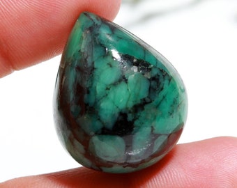66 Carat Natural Emerald Gemstone | Emerald Cabochon Size 28x23 MM | May Birthstone | Pear Shape | Both Sides Polished For Making Jewelry