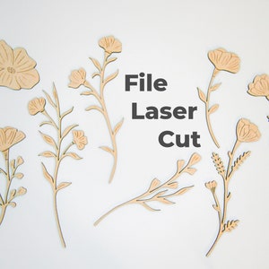 Limas láser. Mix de 10 flores de montaña A. Archivo: .dxf, .rld, .pdf - Para amantes de la naturaleza - Madera, contrachapado, cartón y papel cortado.
