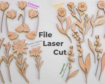 Laser files. Mountain flowers - Lilies of the valley, Cyclamen, Marigold and Edelweiss - File: .dxf, .rld, .pdf - For mountain/nature lovers