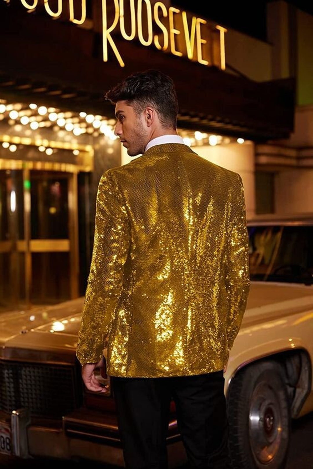 Men's Custom Made 2 Piece Gold Sequin Suit Shawl Lapel Etsy