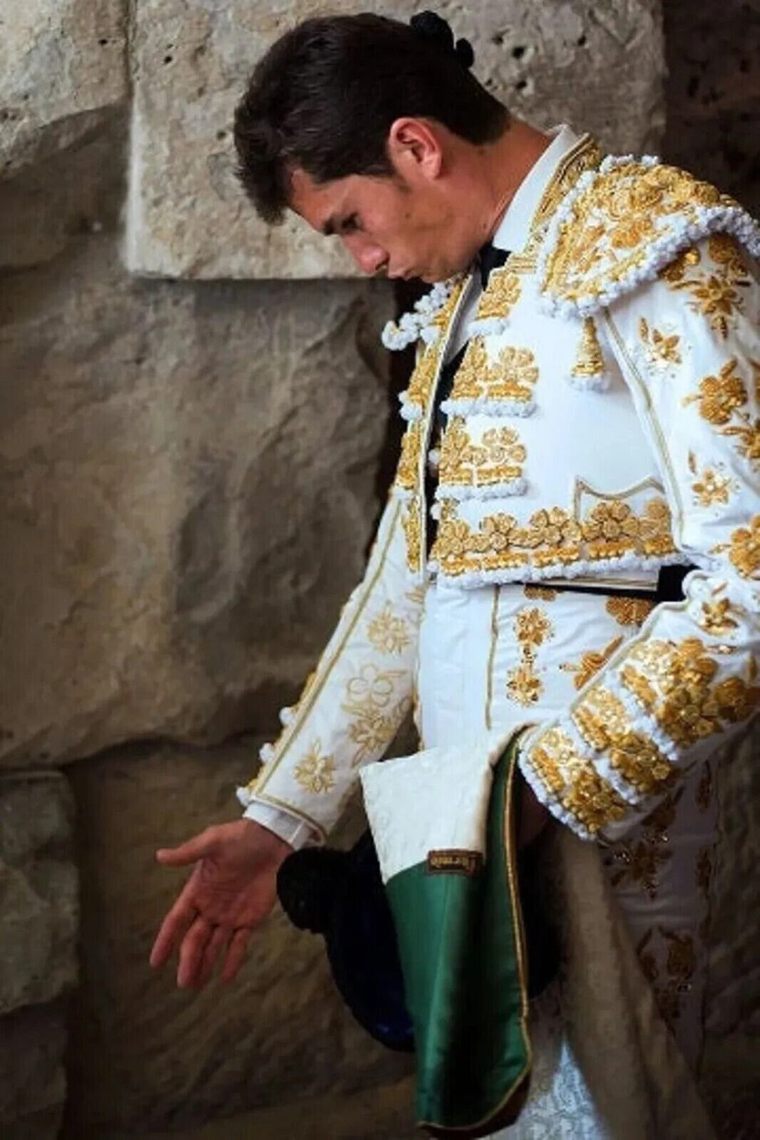 Men Vintage White Matador Jacket Gold Heavy Hand Embroidered Blazer