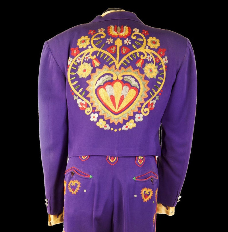 Men's Designer 2 Piece Cotton Floral Embroidered Suit Peak Lapel Blazer ...
