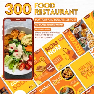 Plantilla de Instagram de comida / Plantilla de restaurante / Canva editable / Plantilla de redes sociales / Plantilla personalizable / Menú de comida / Plantilla de paquete