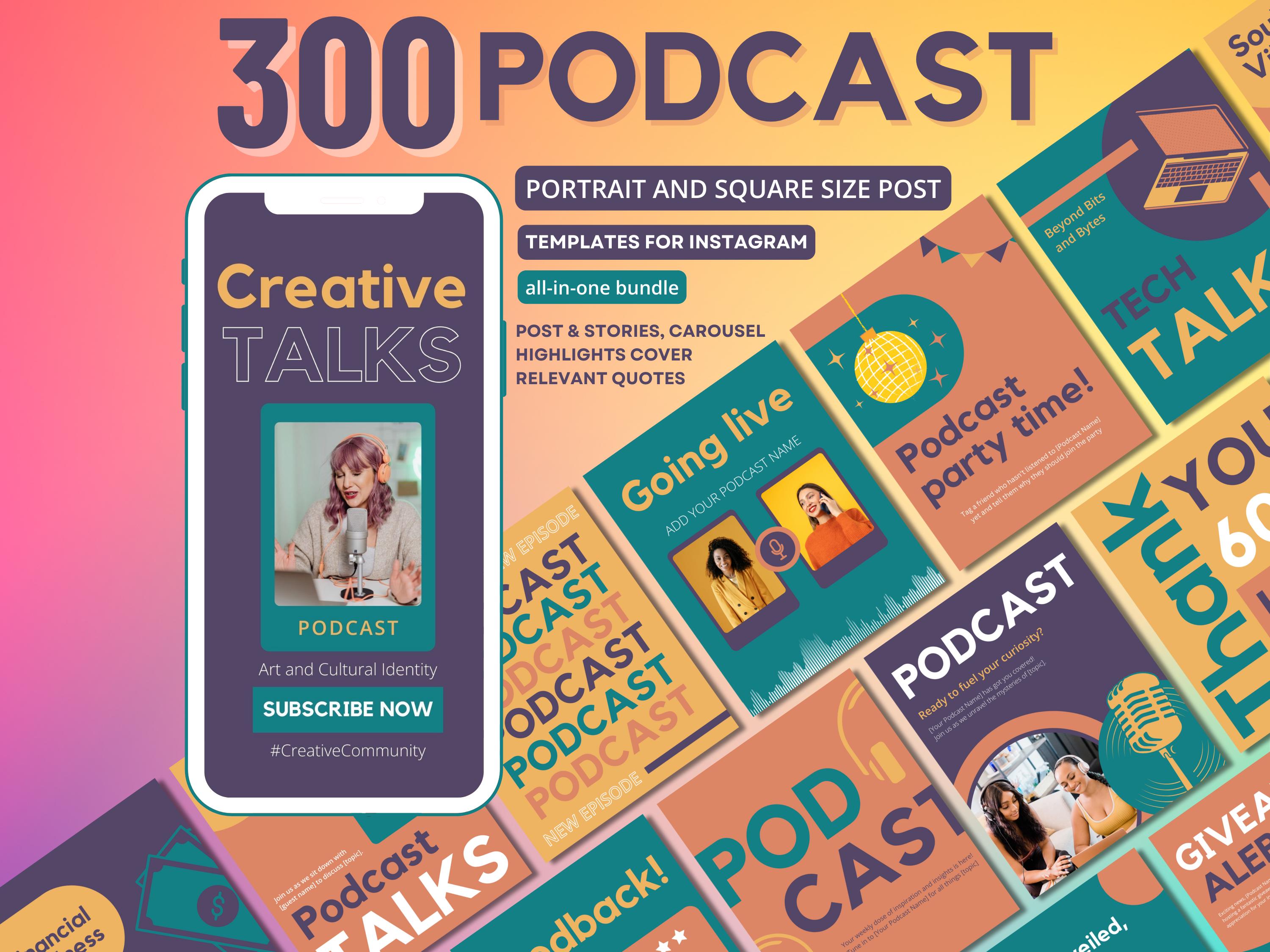 300 Podcast Templates - Instagram Post - Podcast Branding Bundle - Social Media Kit - Canva Editable