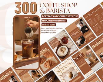 Cafe Template  | Coffee Shop | Instagram Template | Social Media Template | Editable Template Canva |  Food Templates Instagram