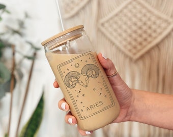 Widder Glasbecher, Sternbilder, Sternzeichen, Widder Geburtszeichen, Widder Geschenk, Boho Widder, Horoskop, Astrologie, Widder merch