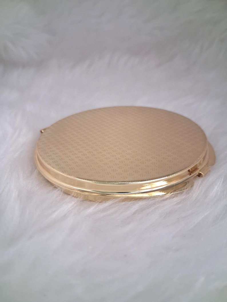 Gold Compact Mirror with Blue Eyed Kitten Design, Hand Drawn Cat Art, Handbag Accessory image 4