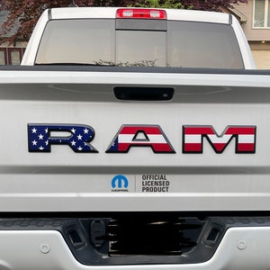 RAM TRX 2019-2023 tailgate rear emblem Overlay USA American Flag red white blue