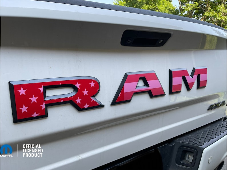 Ram Rho Rear Decal 2025 RAM RHO Tailgate Rear Emblem Overlay USA American Flag Red Pink - Etsy