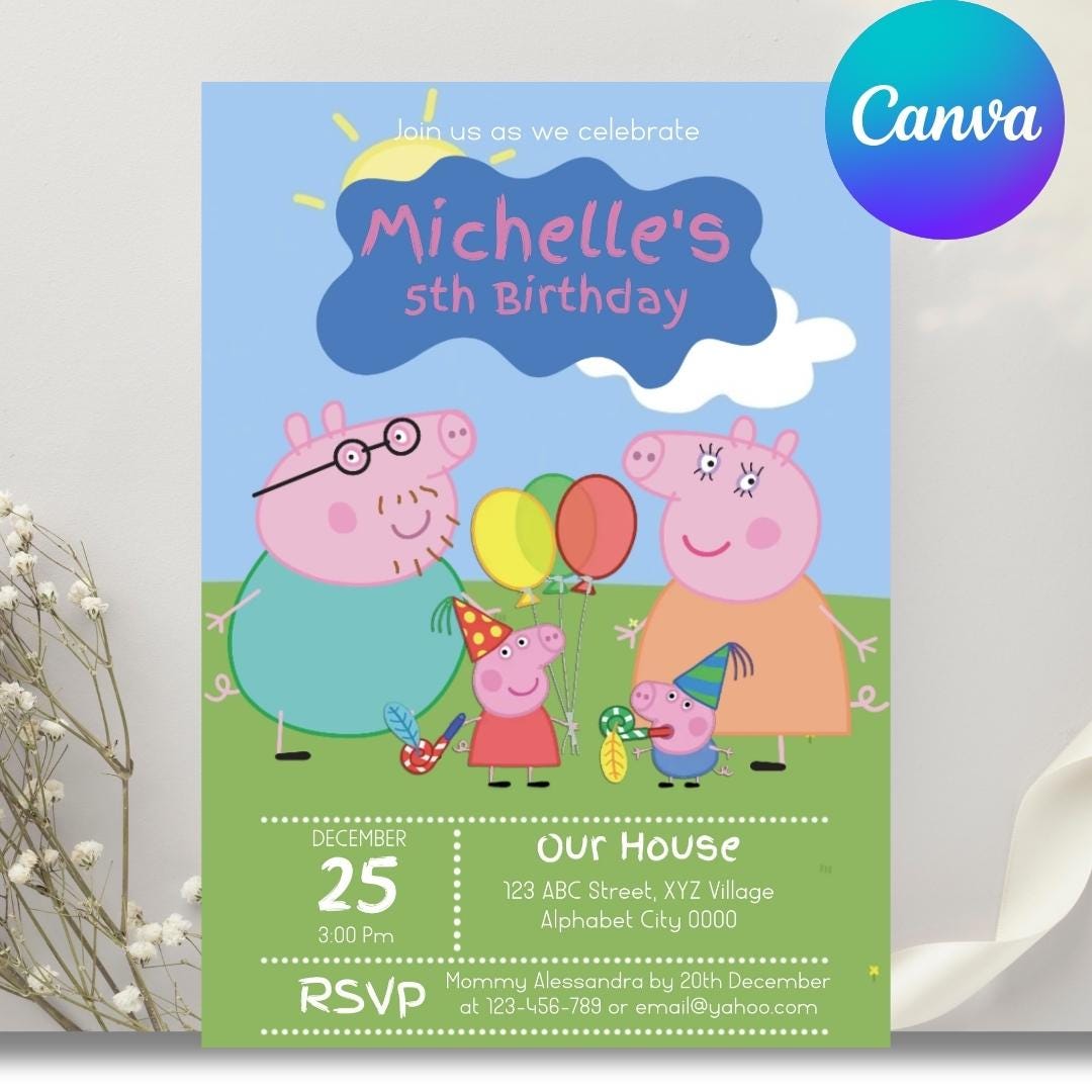 6 Biglietti D'invito Peppa Pig Per Feste A Tema - Set Per Compleanno Bambini, Decorazione Party