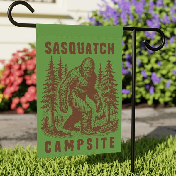 Sasquatch Campsite Garden Flag for Yard Cryptid Decor for Yard Bigfoot Camping Flag Sasquatch Lawn Flag Spring Cryptid Core Gift Camp Flag