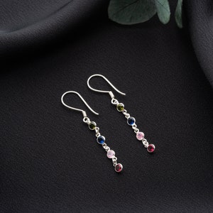 Family Birthstone Dangle Earrings, Multiple Birthstone Earrings for Women, Dangle Drop Birthstone Earrings, Dainty Gift Earrings for XMas image 3