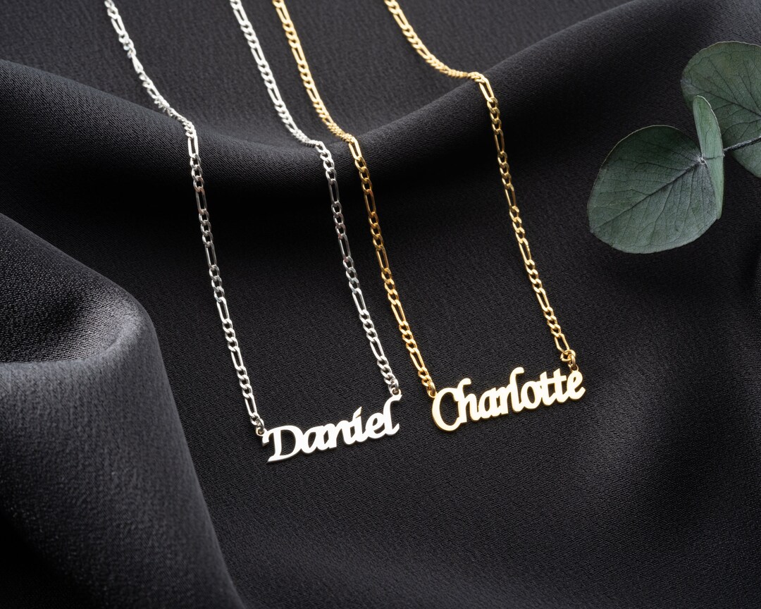 Custom Name Necklace With Figaro Chain, Choker Name Necklace