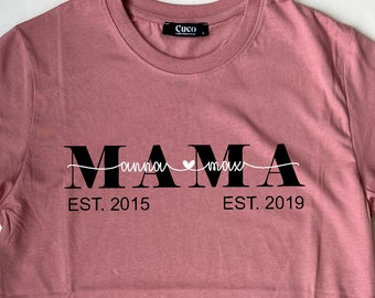 Mom T-Shirt gepersonaliseerd met kindernamen geboortejaar - Moederdagcadeau - moeder - 20 verschillende kleuren