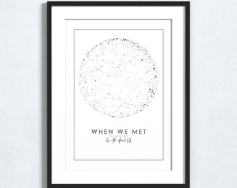 Custom Star Map Print, Night We Met Anniversary Gift, Night Sky Print, Wedding Gift, Constellation Print, Personalised Gift. White.