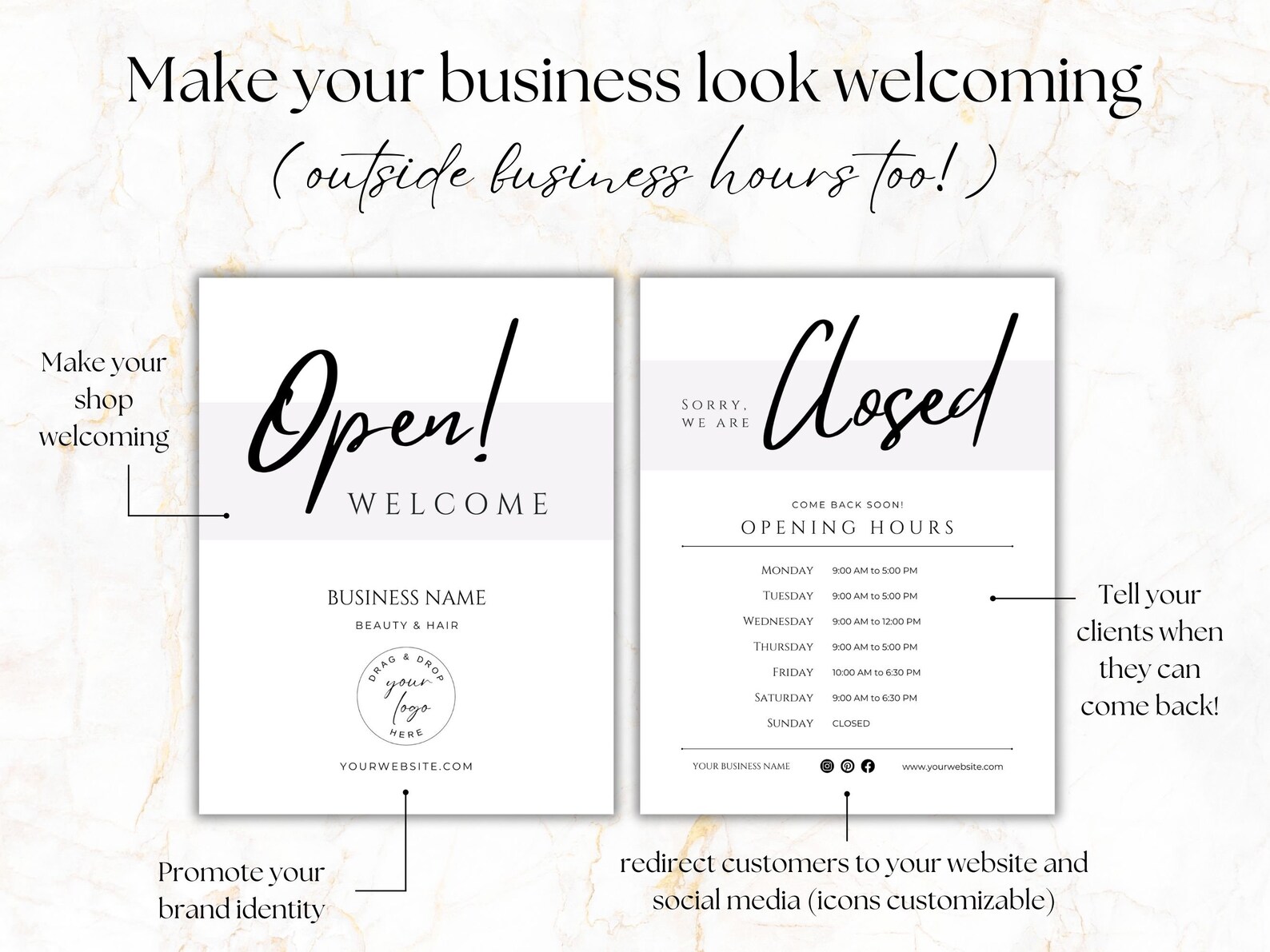 Printable Open & Closed Business Signs Bundle With Logo, Opening Hours ...