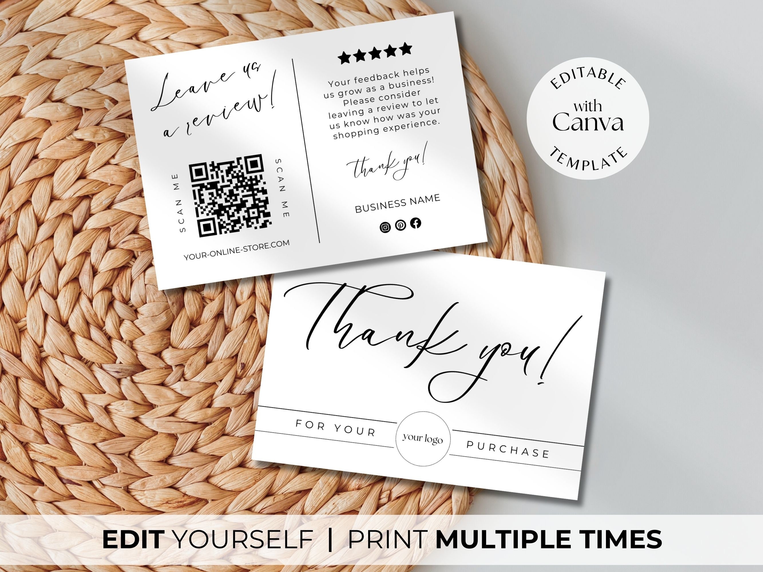 PRINTABLE Leave Review / Thank You Order Insert Card 