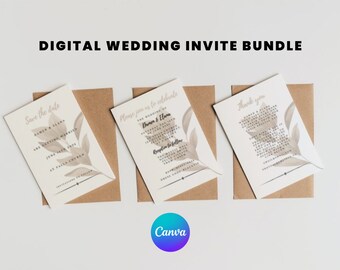 Wedding Invitation Template Set, Minimalist Wedding Monogram, Printable, Editable Wedding Invites, CANVA INSTANT Download