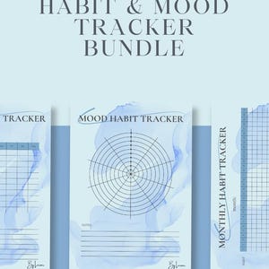 Minimalist Habit & Mood Tracker Bundle | Monthly + Weekly + Mood Wheel | Printable PDF Planner | A4, A5, Letter | Soft Blue Design