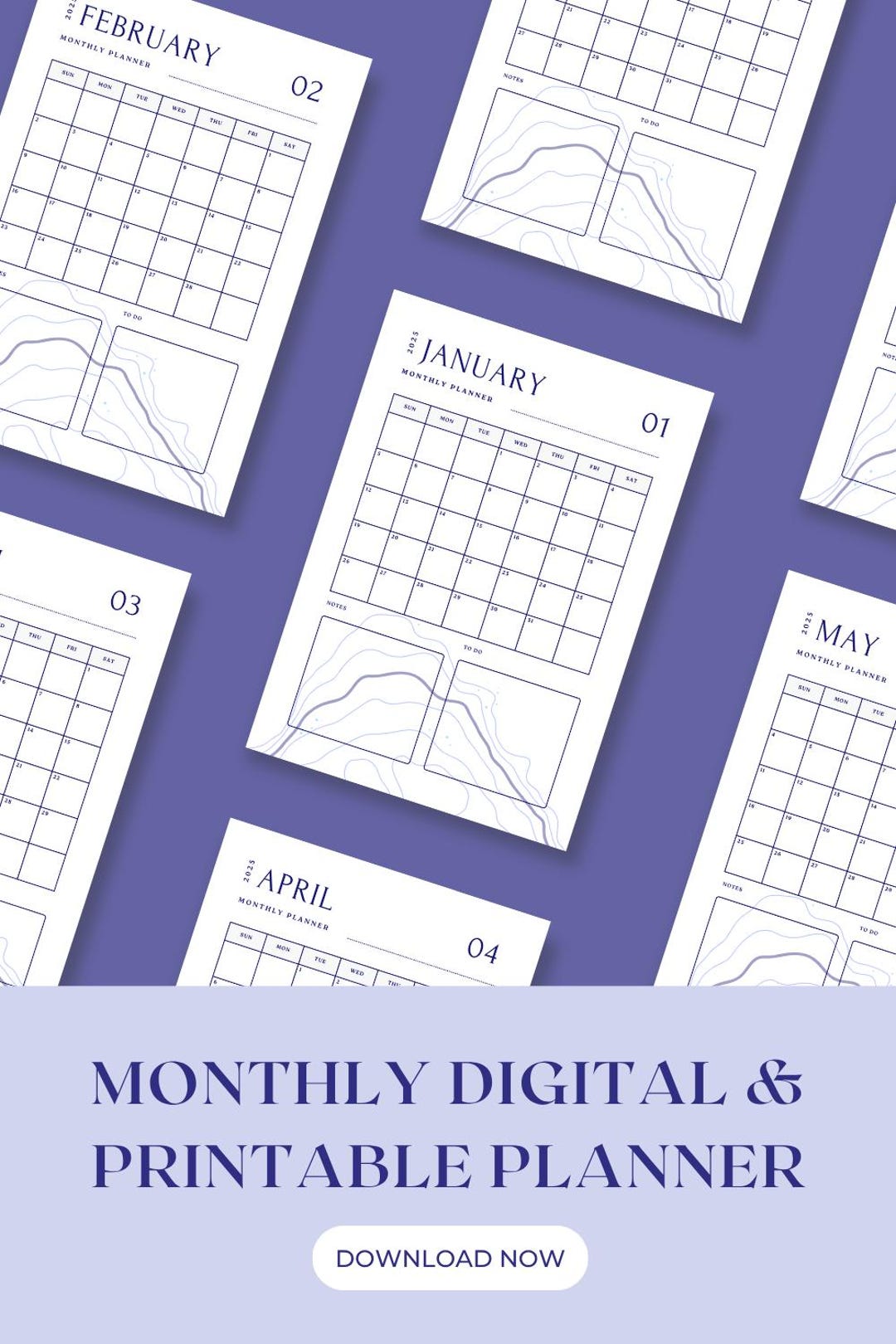 Minimalist Monthly Digital & Printable Planner | 12 Months 2025 ...