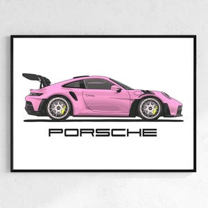Porsche 911 GT3 RS Rose Affiche | Téléchargement numérique | Affiche hyper voiture | Impression de super voiture | Impression d’art | Affiche | Décoration intérieure | Décoration murale