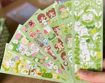 1 sheets of Korean / Japanese stickers I Kawaii stationery I Kawaii sticker sheets - cute l Green theme