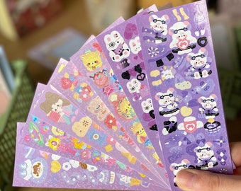 1 vel Koreaanse/Japanse stickers I Kawaii briefpapier I Kawaii stickervellen - schattig l Paars thema