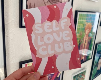 “Self Love Club” greeting card l Greeting card l Valentine’s Day – Father’s Day – Mother’s Day l Groovy, colorful and pastel effect card