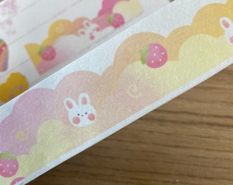 Cute adhesive tape with a rabbit and strawberries I journalism articles I scrapbooking I kawaii stationery