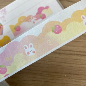 Cute adhesive tape with a rabbit and strawberries I journalism articles I scrapbooking I kawaii stationery image 1