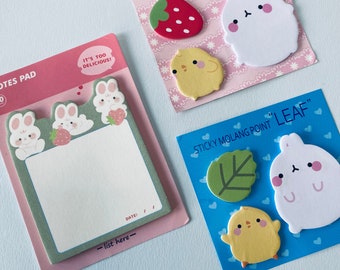 Set of rabbit/chick sticky notes, strawberry post it notes, 2 designs