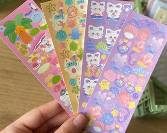 4 sheets of stickers “Cute Animals / shells” I Kawaii stickers I Cute stickers I Beach theme sheets - shells