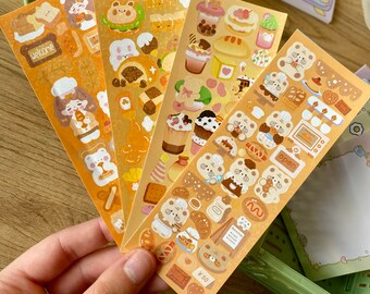 4 sheets of stickers “Cute Animals Treat” I Kawaii sticker sheets I Cute stickers I Pastry stickers
