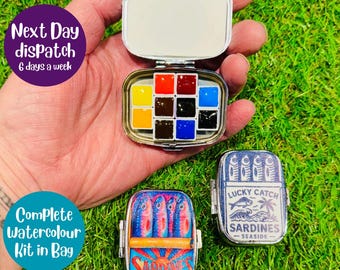 Watercolour Mini Art Kit in a ‘Sardine Tin’ with sketchbook and bag