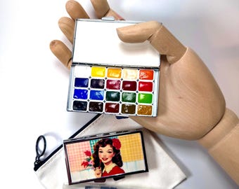 Retro style watercolour art kit with optional Winsor & Newton watercolours and sketchbook etc.