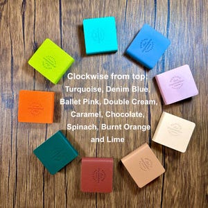 May include: Ten square notebooks arranged in a circle, featuring colors including turquoise, denim blue, ballet pink, double cream, caramel, chocolate, spinach, burnt orange, and lime. Each notebook cover is embossed with the text Painting Art Inspiration.