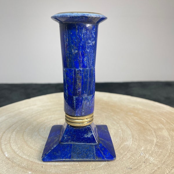 Authentique bougeoir en lapis-lazuli fait main - élégance de la culture afghane, 325g, 12x6,5 x 6,5 cm