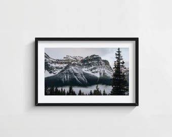 Snowy Mountain Sunrise Print, Winter Canadian Rockies Wall Art, Ski Lodge Decor