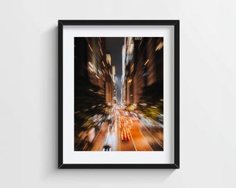 NYC Night Photography Print, Abstract Motion Blur Cityscape