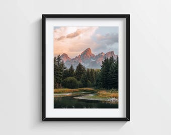 Grand Teton Sunrise Print, Jenny Lake Reflection, Wyoming Nature Poster