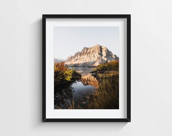 Bow Lake Sunrise Print, Canadian Rockies Wall Art, Peaceful Mountain Reflection, Glacier Lake