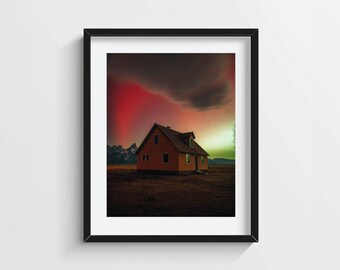 Grand Teton Aurora Borealis Wall Art Print Mormon Row Night Sky Wyoming Nature Photography