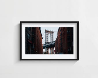Manhattan Bridge Sunrise Print, DUMBO Brooklyn Wall Art, New York City Photography
