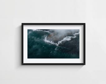 Iceland Coast Lighthouse Print – Stormy Ocean Aerial Wall Art