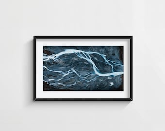 Iceland Glacier River Aerial Photography Print Abstract Nordic Landscape Wall Art Modern Home Decor