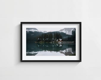 Emerald Lake Cabin Print, Yoho National Park Wall Art, Moody Canadian Rockies