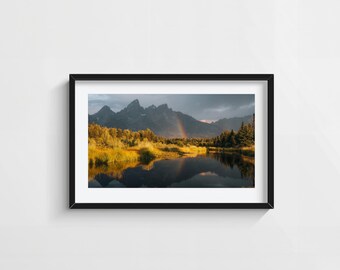 Grand Teton Sunrise Wall Art – Rainbow Creek Reflection Landscape Photography Print